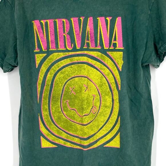 Officially Licensed Nirvana Smiley Face Tee Green Acid Wash Large - Picture 4 of 6